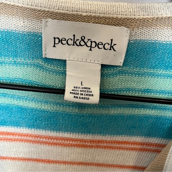 Womens Linen Blend Longline Striped Waterfall Cardigan Sweater Size Large Beachy - Picture 3 of 9